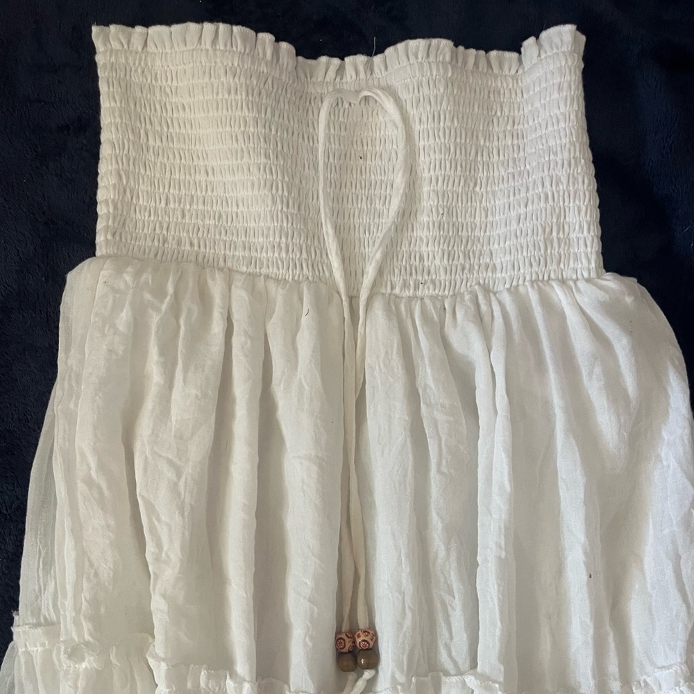 White Smocked Strapless Dress/ Long Skirt